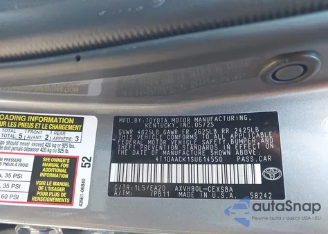 2025 Toyota Camry Se z USA, uszkodzony, nr VIN 4T1DAACK1SU614550